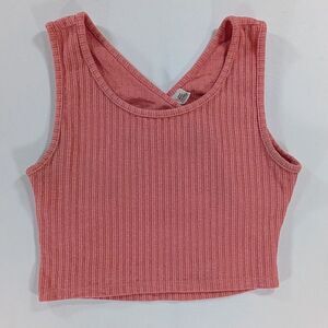 Roxy Tank Top Juniors Medium Pink Cropped Wrap Back Scoop Neck Shirt Ribbed Knit